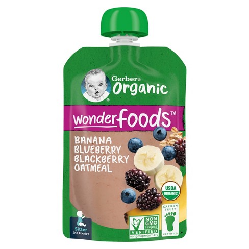 Gerber Organic Baby Food Stage 2 Banana Blueberry Blackberry Oatmeal Puree Pouch 3.5oz Target