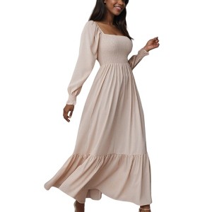 Anna-Kaci Women's Square Neck Shirred Ruffle Hem Long Sleeve Maxi Dress - 1 of 4