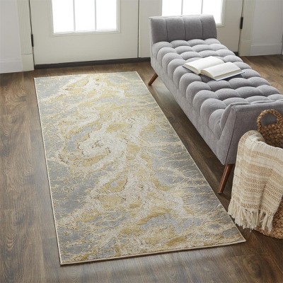 Aura Gray and Beige Abstract Runner Rug 2'10" x 7'10"