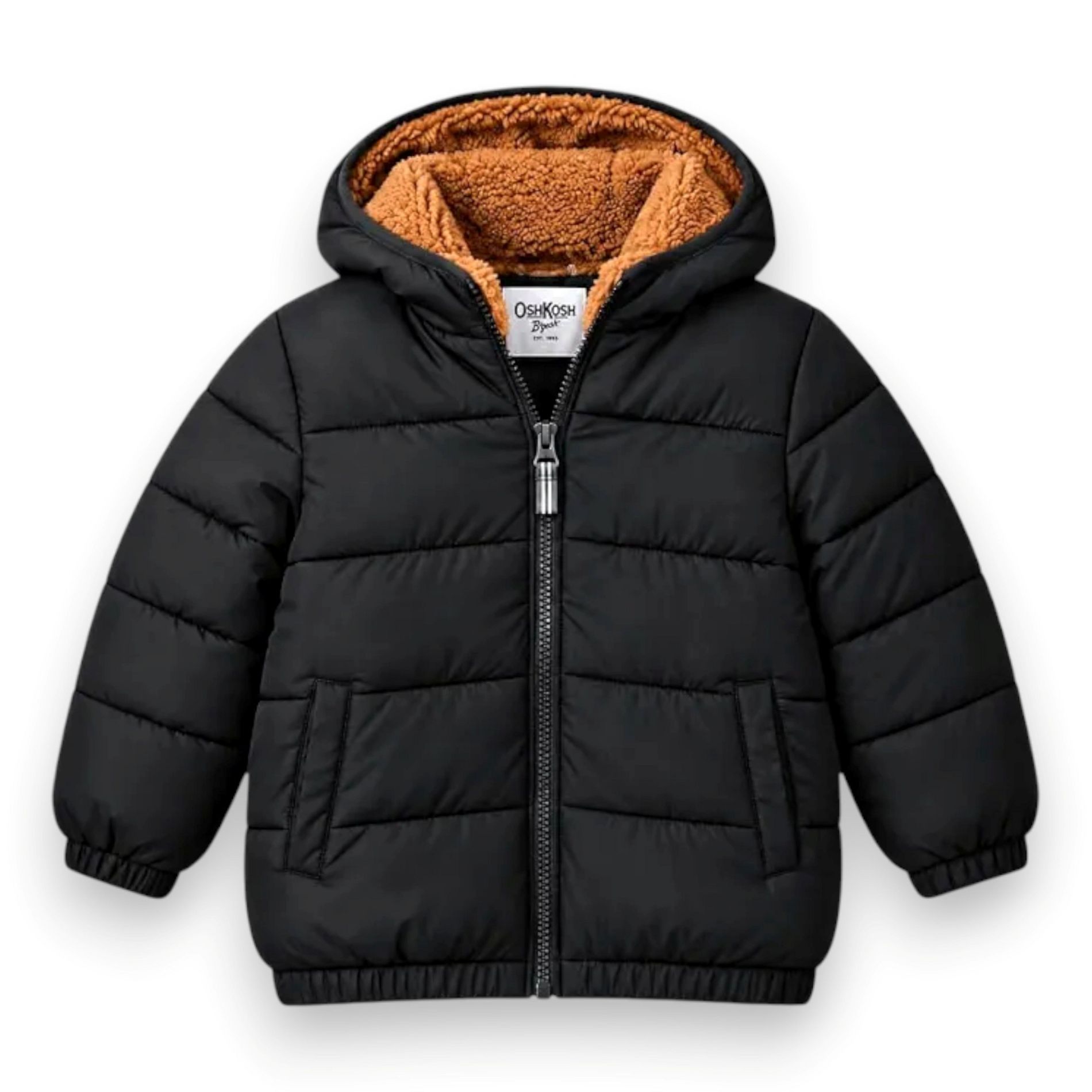 OshKosh B'Gosh Toddler Boys' Heavyweight Faux Shearling Winter Jacket, Black, 4T