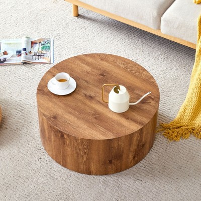 NicBex Modern 12" Cylindrical Coffee Table with Wood Frame for Living Room and Bedroom