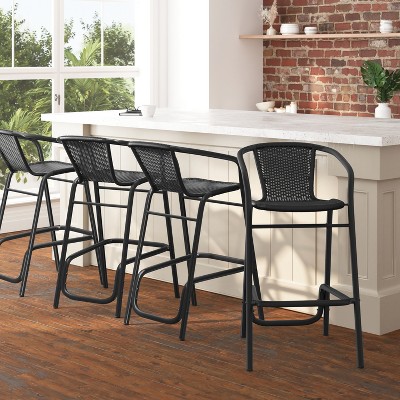 Merrick Lane Set of Four Restaurant Style Barstool with PE Rattan Seat for Indoor/Outdoor Use