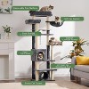 Cat Tree, Wooden Cat Tower, Modern Cat Apartment, with Scratching Posts, Cat Tunnels, Small Houses, Feeding Station, Hammock, Cat Playground - 2 of 4