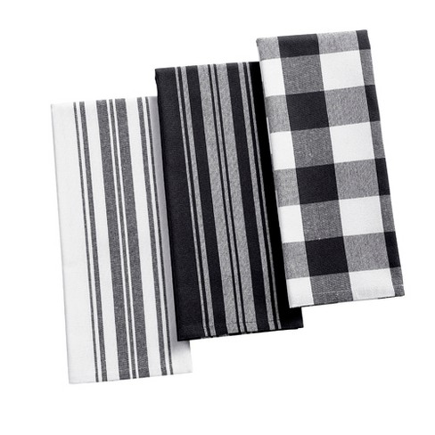 Farmhouse Living Stripe And Check Kitchen Towels, Set Of 3 - 17 X 28 -  Black/white - Elrene Home Fashions : Target
