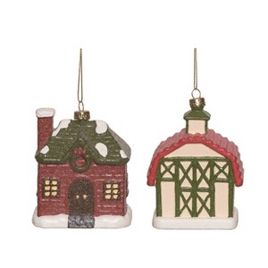 Transpac Plastic Rustic Barn/Home Ornament Set of 2 Christmas Home Decorations - 1 of 1