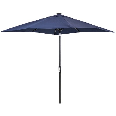 Sunnydaze Outdoor Rectangle Patio Market Umbrella with Solar LED Lights, Navy Blue