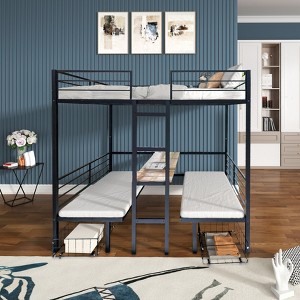 Bellemave Full Size Loft Bed with Table Set Transformable to Full over Full Bunk，black - 1 of 4