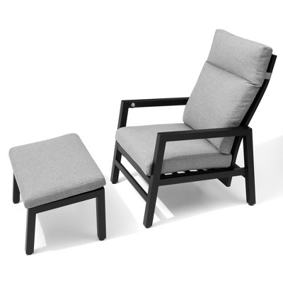 Pellebant Patio Reclining Chair set with Ottoman, Patio Aluminum Reclining Chair with Cushion, Outdoor Conversation Set All Weather Furniture