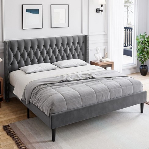 Bed Frame with Button Tufted Wingback Headboard - image 1 of 4