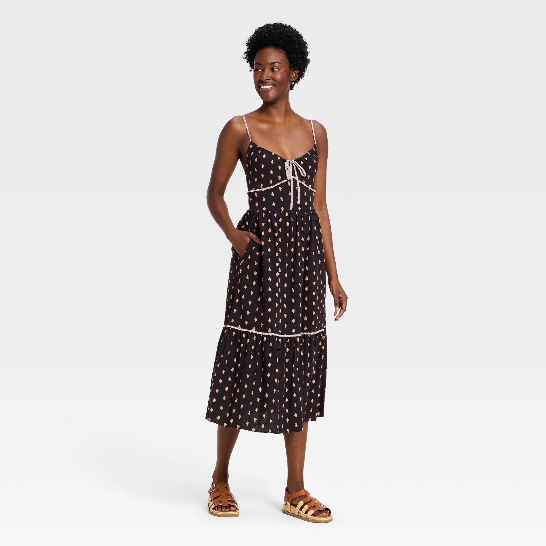 Women's Ruffle Maxi Pullover Sundress - Universal Thread™ Brown Floral