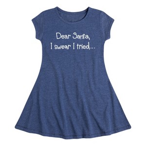 Girls' - Instant Message - Santa I Tried Christmas Fit & Flair Cap Sleeve Graphic Dress - 1 of 4