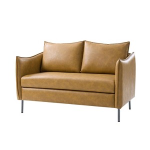 Modern modern Industrial Upholstered Leather Loveseat with Metal Legs - 1 of 4