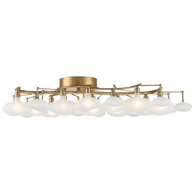 Warm Brass and Frosted Glass 12-Light Semi-Flush Mount Ceiling Fixture