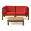 GDFStudio Keith Outdoor Acacia Wood Loveseat and Coffee Table Set with Cushions - 2 of 4