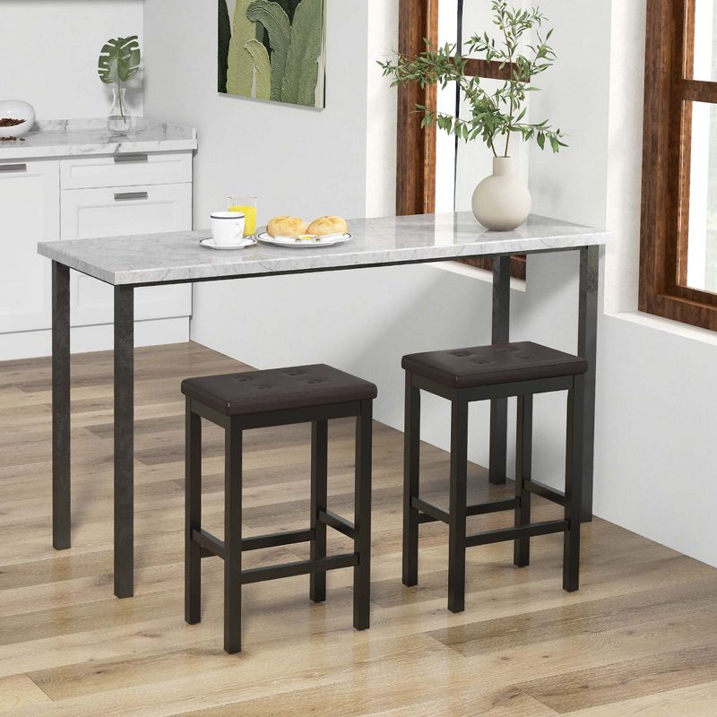 Costway Set of 2 Rubber Wood Bar Stools 24" Counter Height Stool with Padded Seat, Footrest Brown & Black/Gray & White, 4 of 9