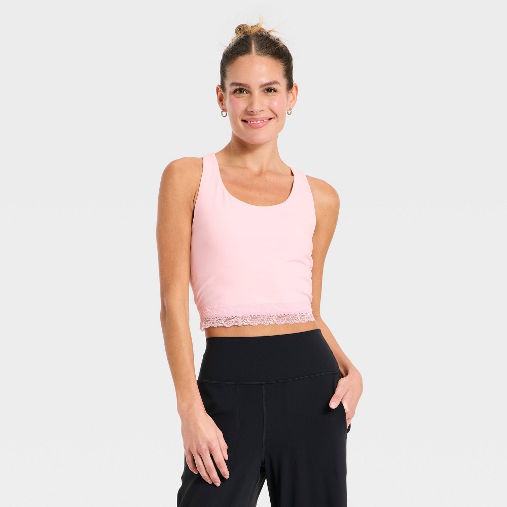 Women's Everyday Soft Lace Trim Racerback Tank Top - All In Motion™ Pink S