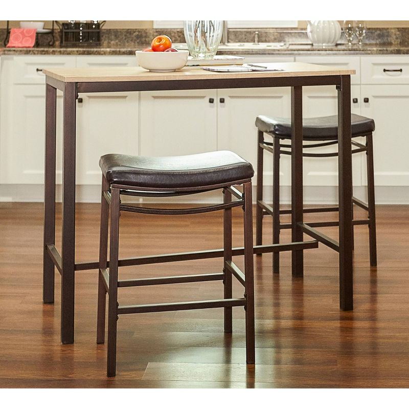 3pc Betty Faux Leather Stools Wood Pub Dining Set Wood/Brown - Linon, 5 of 8