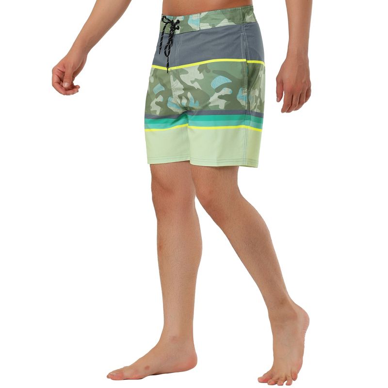 TATT 21 Men's Summer Holiday Beach Drawstring Color Block Printed Swim Board Shorts, 4 of 7