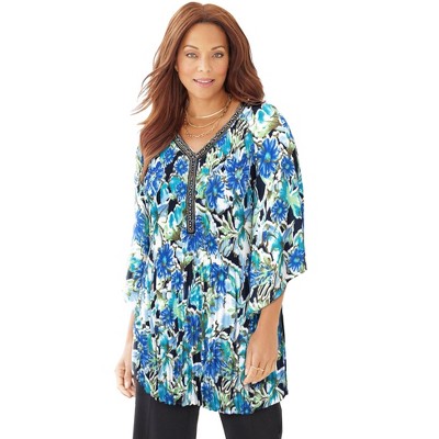 Catherines Women's Plus Size Bejeweled Pleated Blouse