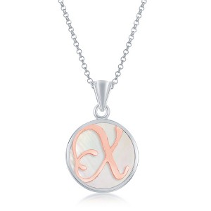 Bella Silver Sterling Silver, MOP 18" Pendant Necklace, Rose Gold Script Initial - White - 1 of 2