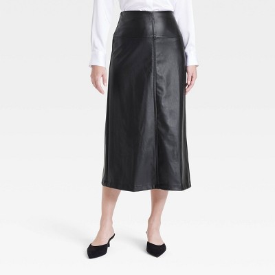 Women s Faux Leather Midi Skirt A New Day Black Target