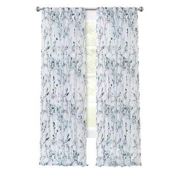 Kate Aurora 2 Piece Shabby Chic Cherry Blossom Designed Airy Sheer Rod Pocket & Back Tab Curtain Panels
