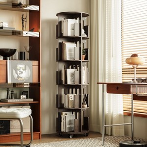 ATJafurn 17.7'' 360° Rotating Bookshelf Tower Revolving Corner Bookcase, Mid-Century Modern Dark Walnut Spinning Bookshelves For Home Office Corner - 1 of 4