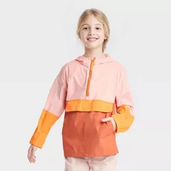 Girls' Colorblock Popover Anorak Spring Unlined Windbreaker Jacket - Cat & Jack™ Orange XS
