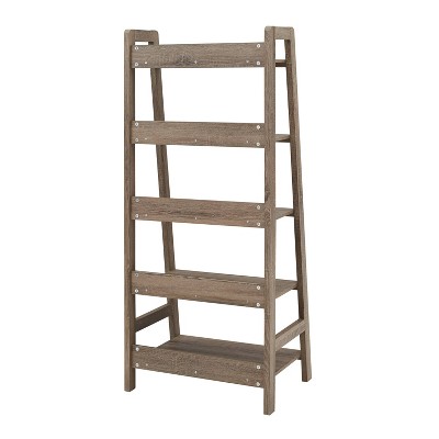 Modern Gray Wood Ladder Bookcase with 5 Spacious Shelves