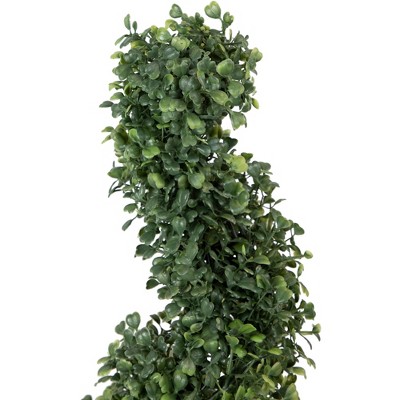 Elegant Two-Tone Boxwood Spiral Topiary, 38" Unlit with Black Pot