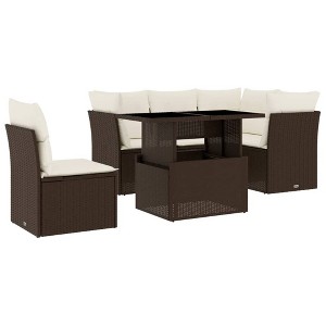 vidaXL 6 Piece Patio Sofa Set with Cushions - Brown and Cream - 1 of 4