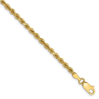 Black Bow Jewelry 2.75mm 14k Yellow Gold, D/C Solid Rope Chain Anklet or Bracelet