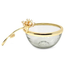 Classic Touch Gold Rim Bowl with Flower Detail Handle - 1 of 3