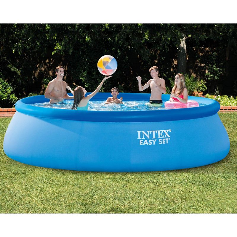 Intex Inflatable Easy Set Above Ground Round Swimming Pool Outdoor Pool Set for Backyards with 15' Round Cover, Ladder, and Filter Pump, Blue, 2 of 7