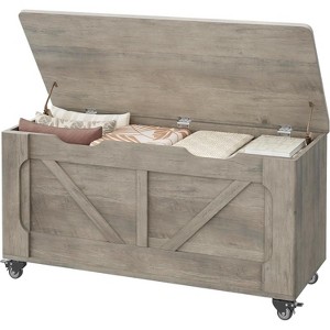 Wooden Rolling Storage Chest Bench, 100cm Organizer with U-Shaped Handle, Safe Hinges, Rounded Edges, for Kids Room, Bedroom or Living Room, Grey - 1 of 4
