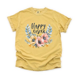 Simply Sage Market Women's Happy Easter Floral Short Sleeve Garment Dyed Tee - 1 of 4
