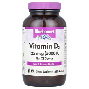 Bluebonnet Nutrition Vitamin D3, 125 mcg (5,000 IU), 250 Softgels - 1 of 2