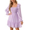 Coolmee Women's Smocked Ruffle Dress Square Neck Long Sleeve Party Dress Cute Wedding Guest Midi Dress - 3 of 4