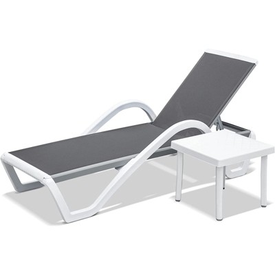 Maggift Patio Chaise Lounges Outdoor Lounger Sunbathe Chair with Arms, with Table, for Patio, Garden, Beach，Portable，Gray，67.06"*27.07"*37.18"
