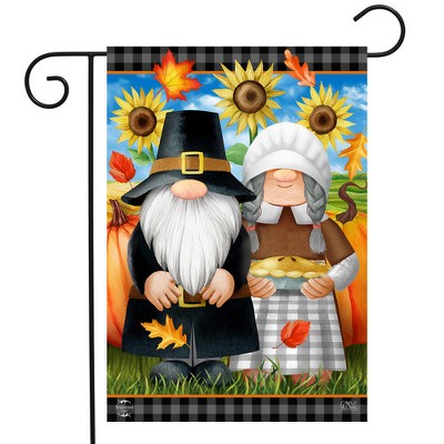 Thanksgiving Gnomes Garden Flag with Sunflowers and Pumpkins