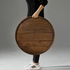 KINWELL Round Black Walnut Wood Serving Tray Ottoman Tray with Handles - 2 of 4