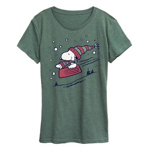 Women's - Peanuts - Snoopy Sledding Short Sleeve Graphic T-Shirt - 1 of 4