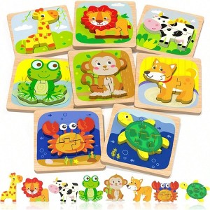 Wooden Puzzles, 8pcs Animal Toys for Educational Preschool Learning Gifts - 1 of 3