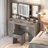KTMBDW Large Vanity Table Set with LED Lighted Mirror and 2 DIY Pegboards, 5 Hooks, Vanity Desk with Drawers and Cushioned Stool for Bedroom - 4 of 4