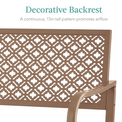 Taupe Steel Geometric Backrest Garden Bench with Arms