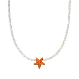 Ross-Simons Opal Bead Necklace With Coral Starfish in 18kt Gold Over Sterling Size 18 - 1 of 4