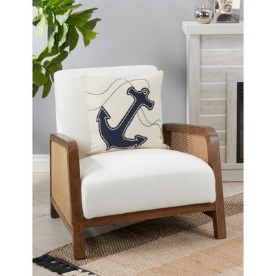 Nautical Anchor Appliqué Beige and Blue Throw Pillow