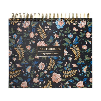 Fringe 80pg Sketch Book 9.5x11" Dark Floral: Spiral Bound, Hard Cover, Perforated Pages, Cardstock Paper, FSC Certified