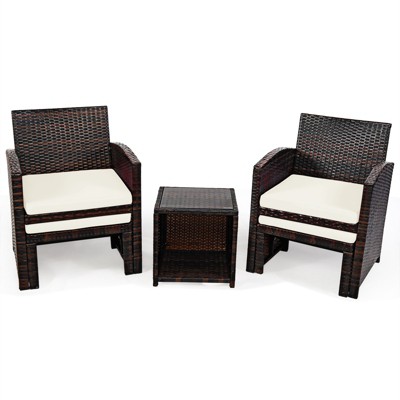 Tangkula 5 PCS Patio Rattan Wicker Furniture Set Chair Coffee Table Kit w/Soft Cushion Ottoman Gray/Turquoise/White/Red