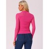 INSPIRE CHIC Women's Solid Mock Neck Mesh Sheer Long Sleeve Ruched Blouses - 3 of 4